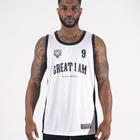 GREAT I AM BASKETBALL JERSEY MANUSCRIPT BLANCO