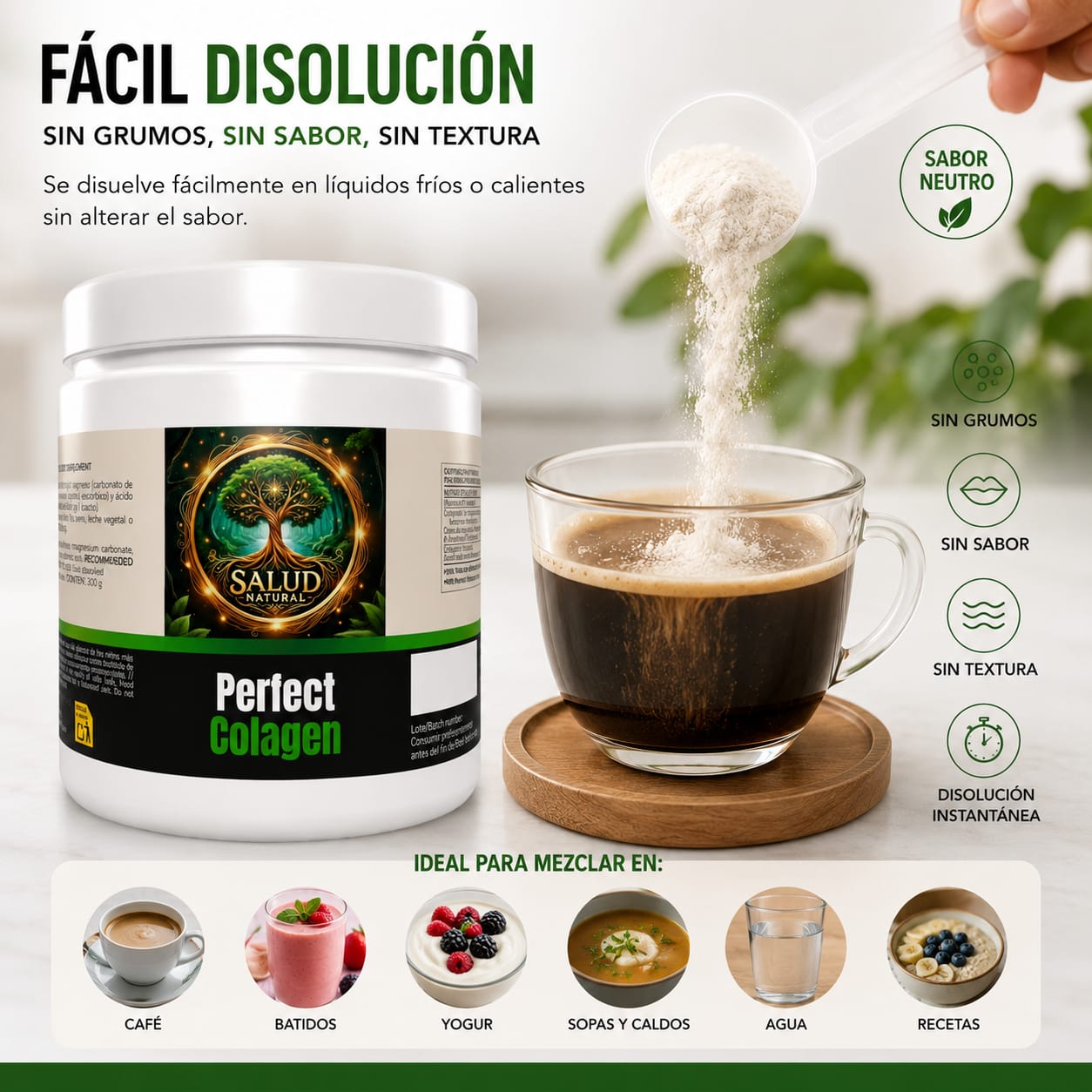 Colágeno Perfect Colagen 300g | Colágeno Hidrolizado con Magnesio, Vitamina C y Ácido Hialurónico | Piel, Articulaciones y Bienestar | Salud Natural - Imagen 3