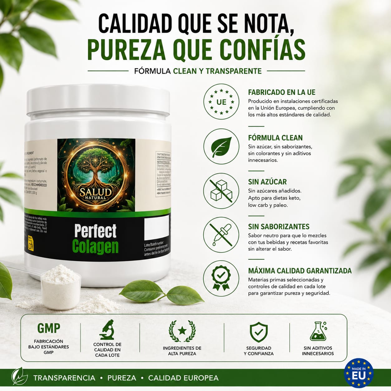 Colágeno Perfect Colagen 300g | Colágeno Hidrolizado con Magnesio, Vitamina C y Ácido Hialurónico | Piel, Articulaciones y Bienestar | Salud Natural - Imagen 4