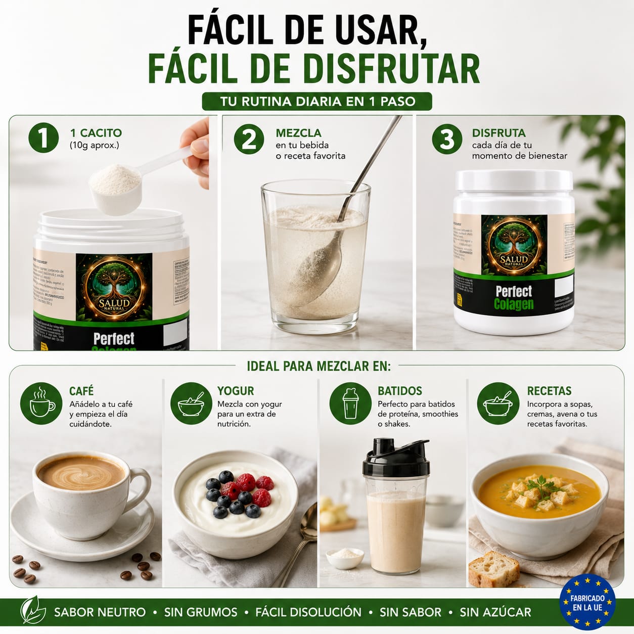 Colágeno Perfect Colagen 300g | Colágeno Hidrolizado con Magnesio, Vitamina C y Ácido Hialurónico | Piel, Articulaciones y Bienestar | Salud Natural - Imagen 5