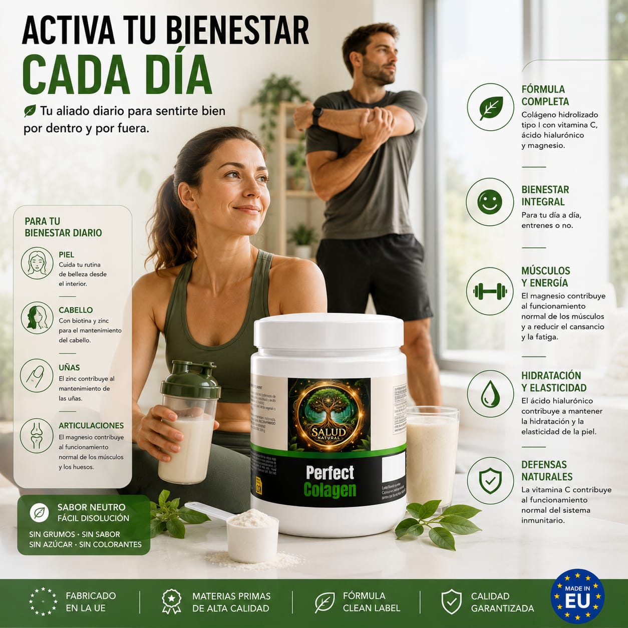 Colágeno Perfect Colagen 300g | Colágeno Hidrolizado con Magnesio, Vitamina C y Ácido Hialurónico | Piel, Articulaciones y Bienestar | Salud Natural - Imagen 6